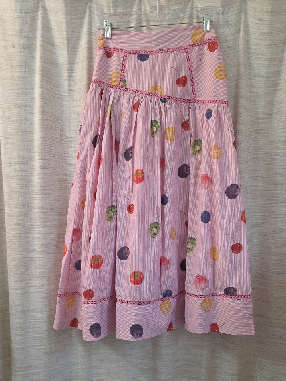 NWT En Saison Fruit Medley Stripe Midi Skirt Pink Size Extra Small - Picture 8 of 12